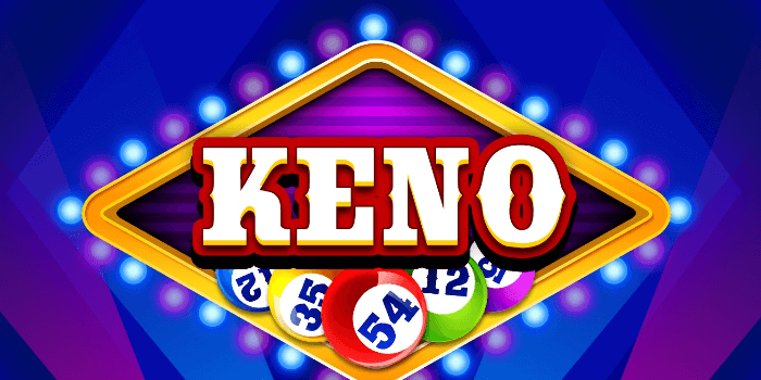 Colorful Keno lottery game logo with numbered balls and neon-style background